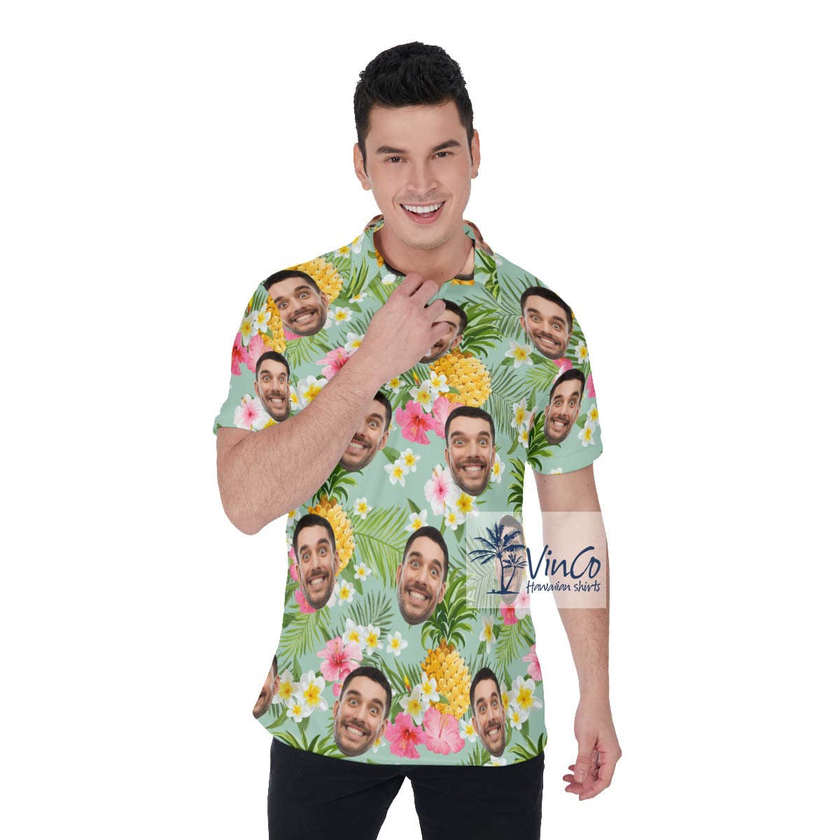 Custom Faces Hawaiian Polo Shirt For Men (2)