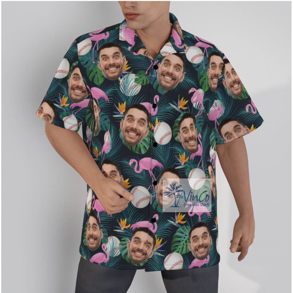 Custom Flamingo Baseball Hawaiian Shirt With Face