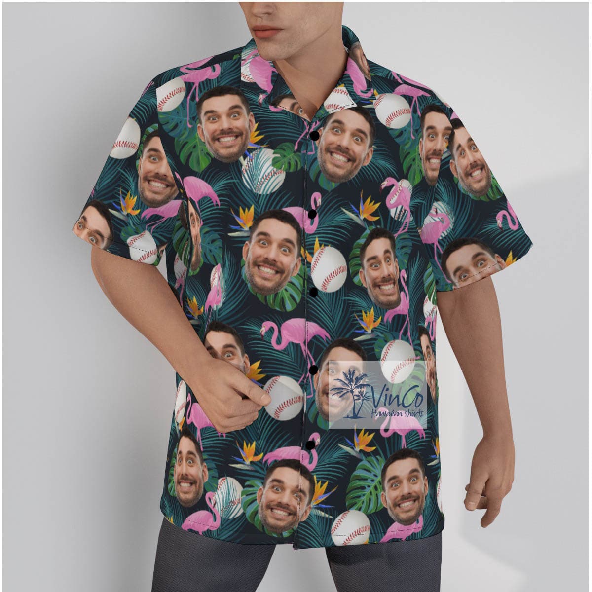 Custom Flamingo Baseball Hawaiian Shirt With Face