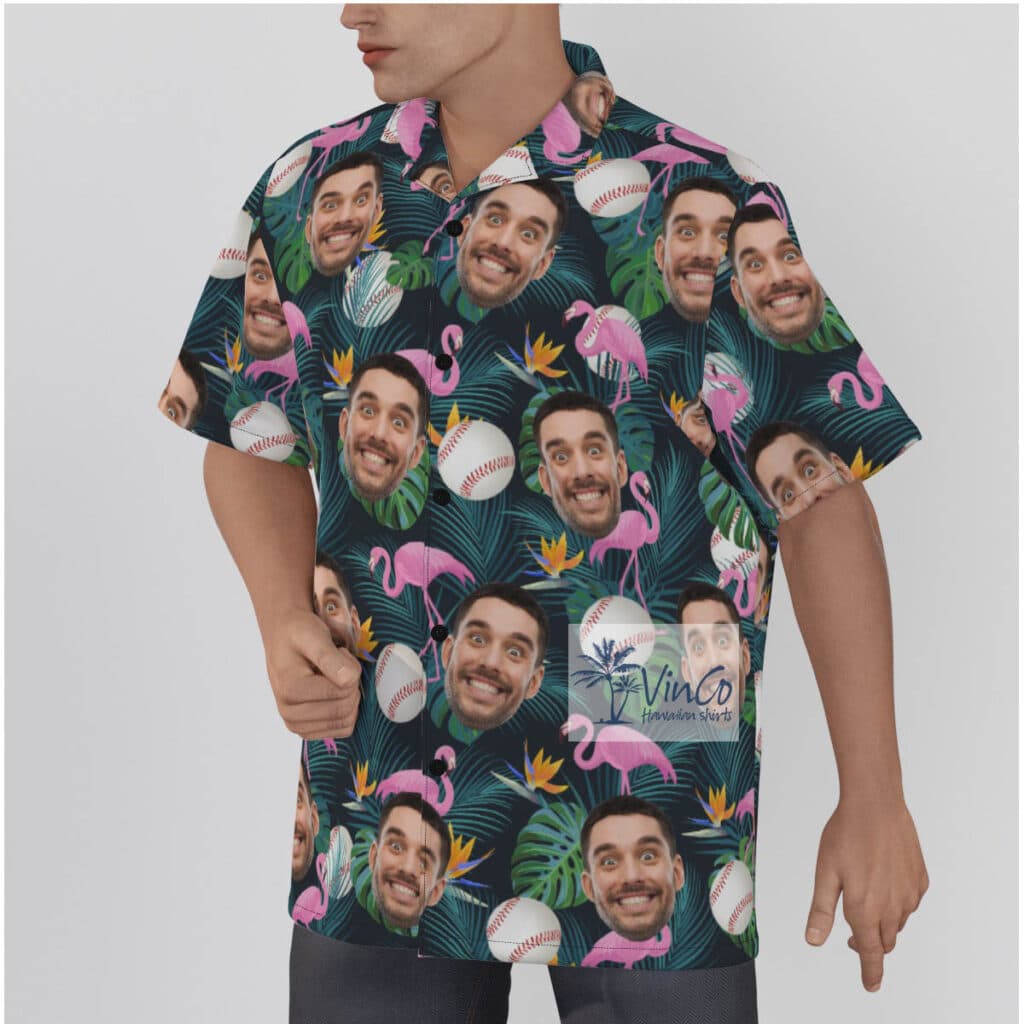 Custom Flamingo Baseball Hawaiian Shirt With Face