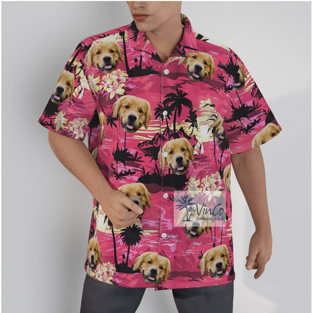 Custom Hawaiian Shirt With Dog Face Tropical Sunset Beach