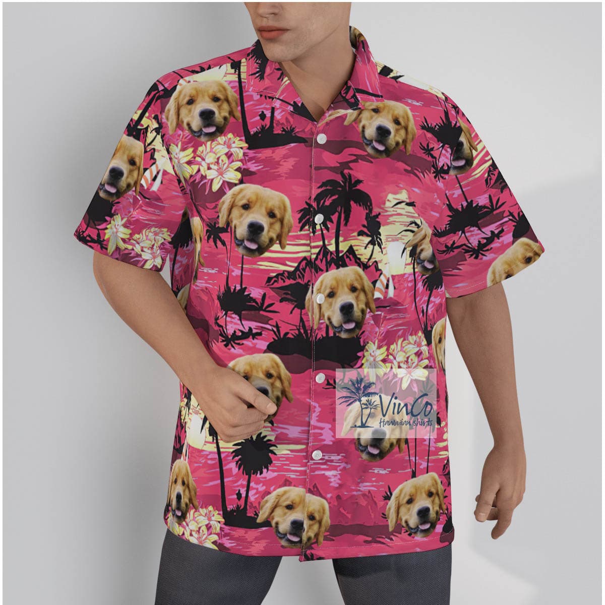 Custom Hawaiian Shirt With Dog Face Tropical Sunset Beach