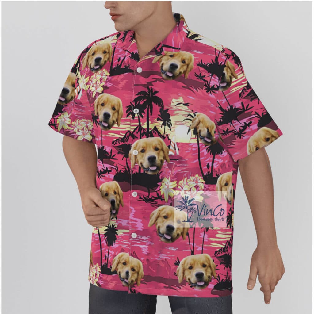 Custom Hawaiian Shirt With Dog Face Tropical Sunset Beach