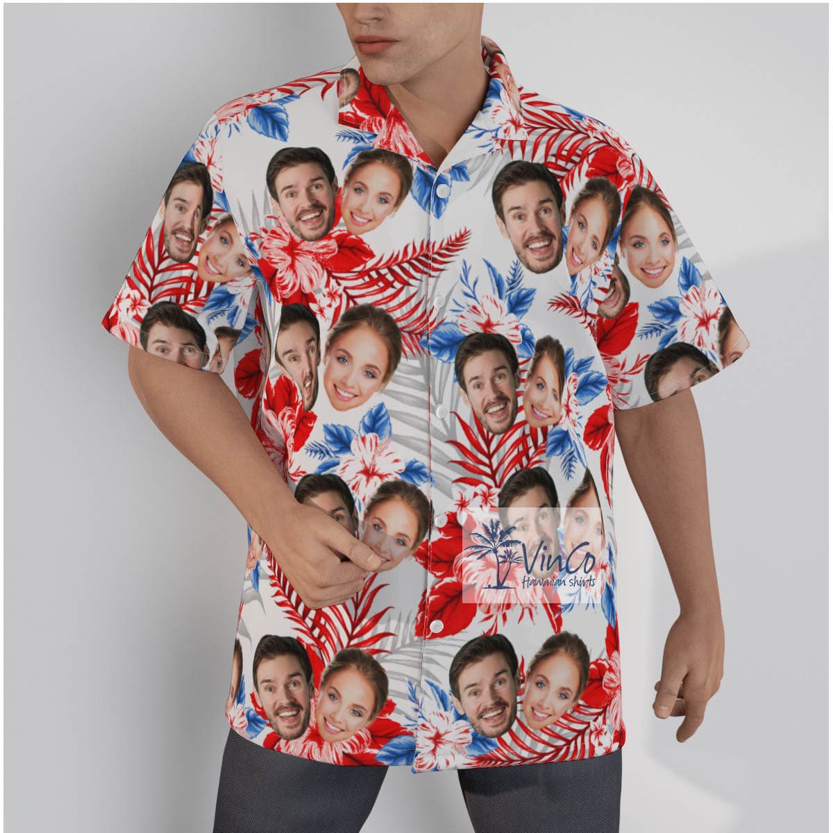 Custom Hibiscus Hawaiian Shirt With Couple Faces