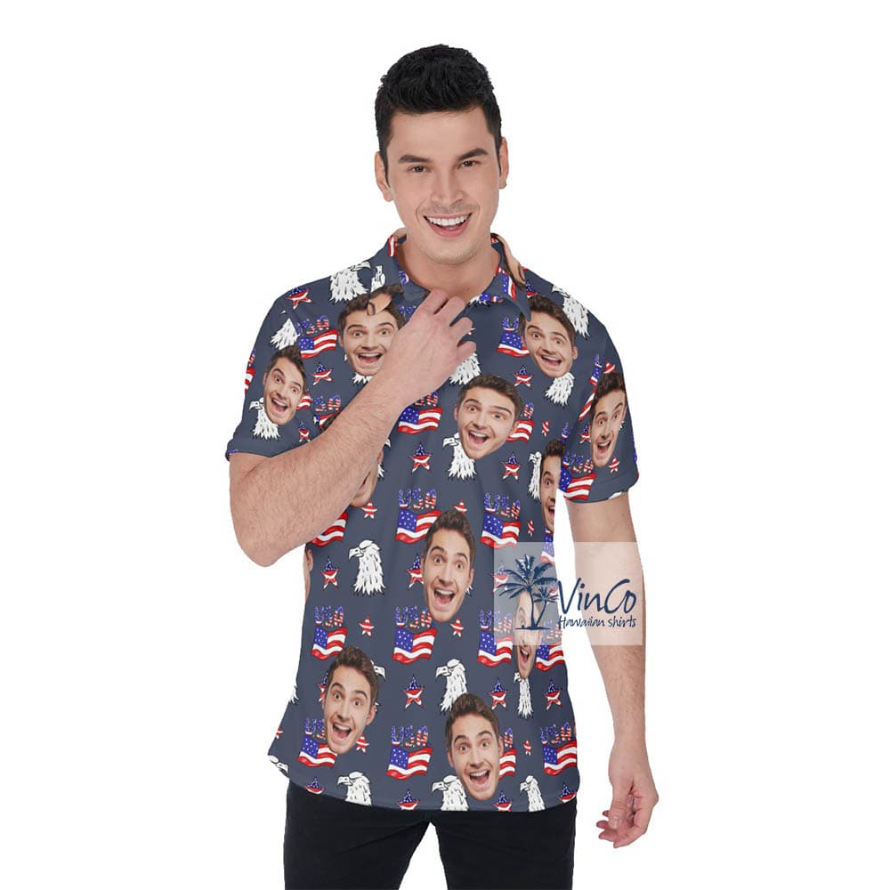 Custom Multiple Faces 4th Of July Polo Golf Shirt Hawaiian Polo For Men (2)
