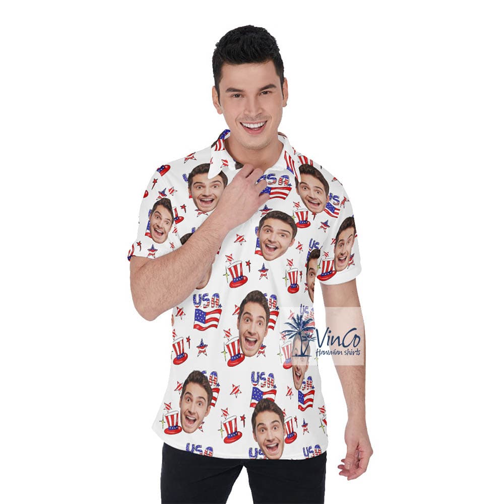 Custom Multiple Faces American Polo Shirt Patriotic Hawaiian Golf Shirt (2)
