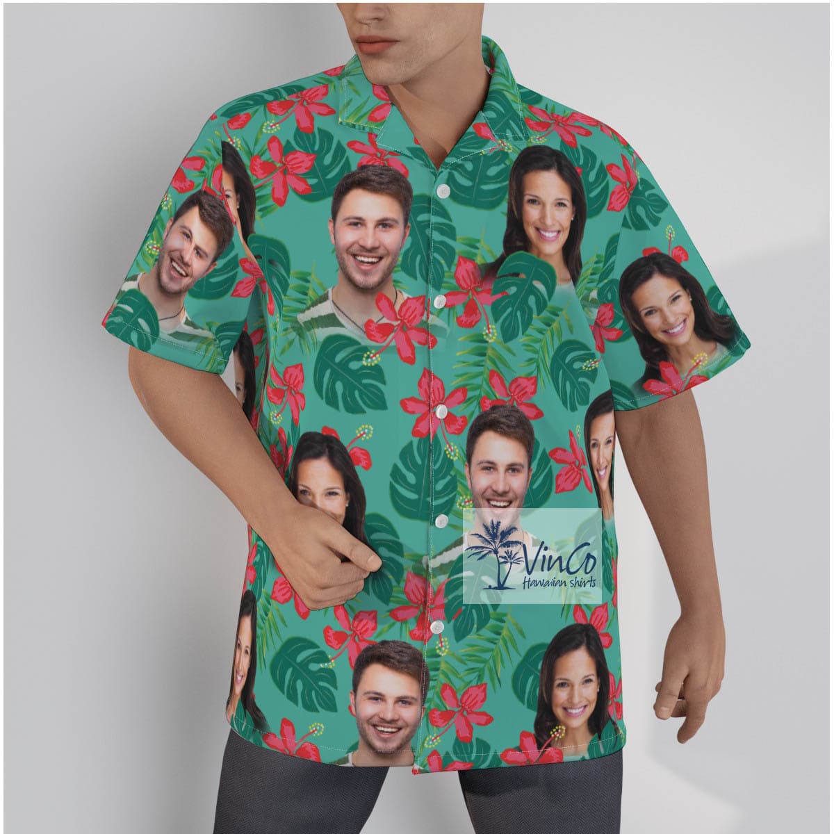 Custom Multiple Faces Floral Hawaiian Shirt For Men (1)