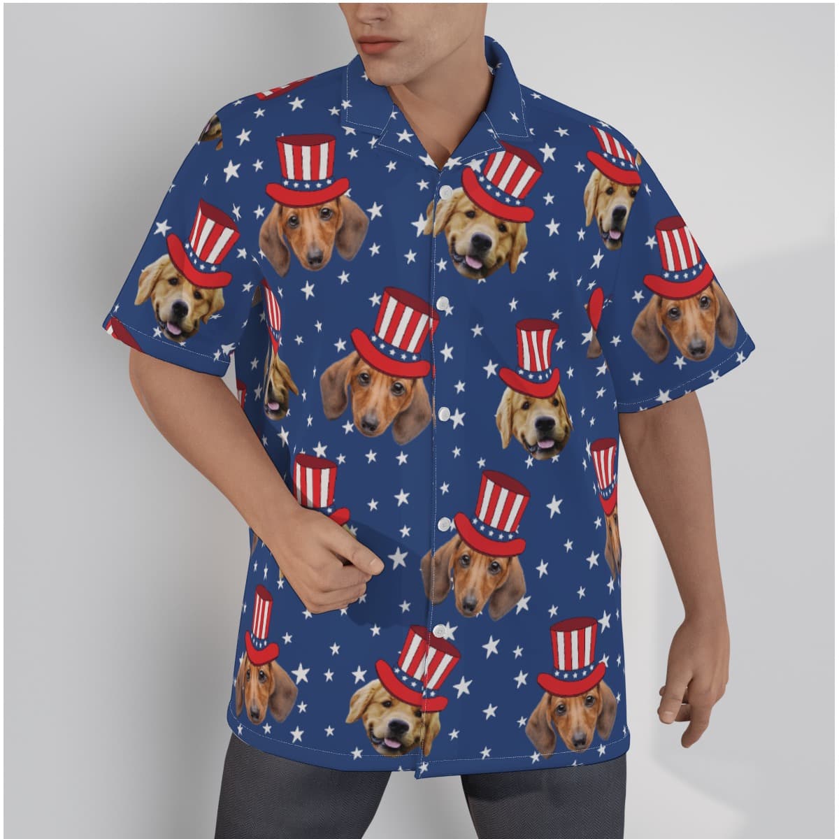 Custom Multiple Pet Face 4th Of July Party Hawaiian Shirt For Men (2)