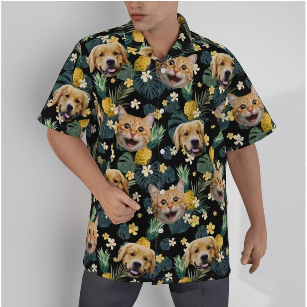 Custom Pet Face Pineapple Hawaiian Shirt