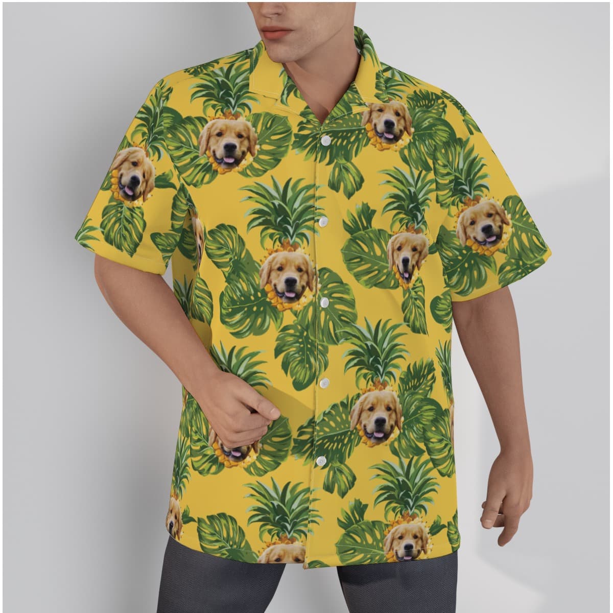 Custom Pet Face Pineapple Hawaiian Shirt For Men (1)