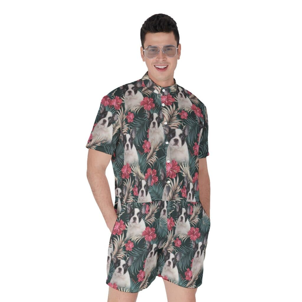 Custom Pet Face Tropical Romper For Men (1)