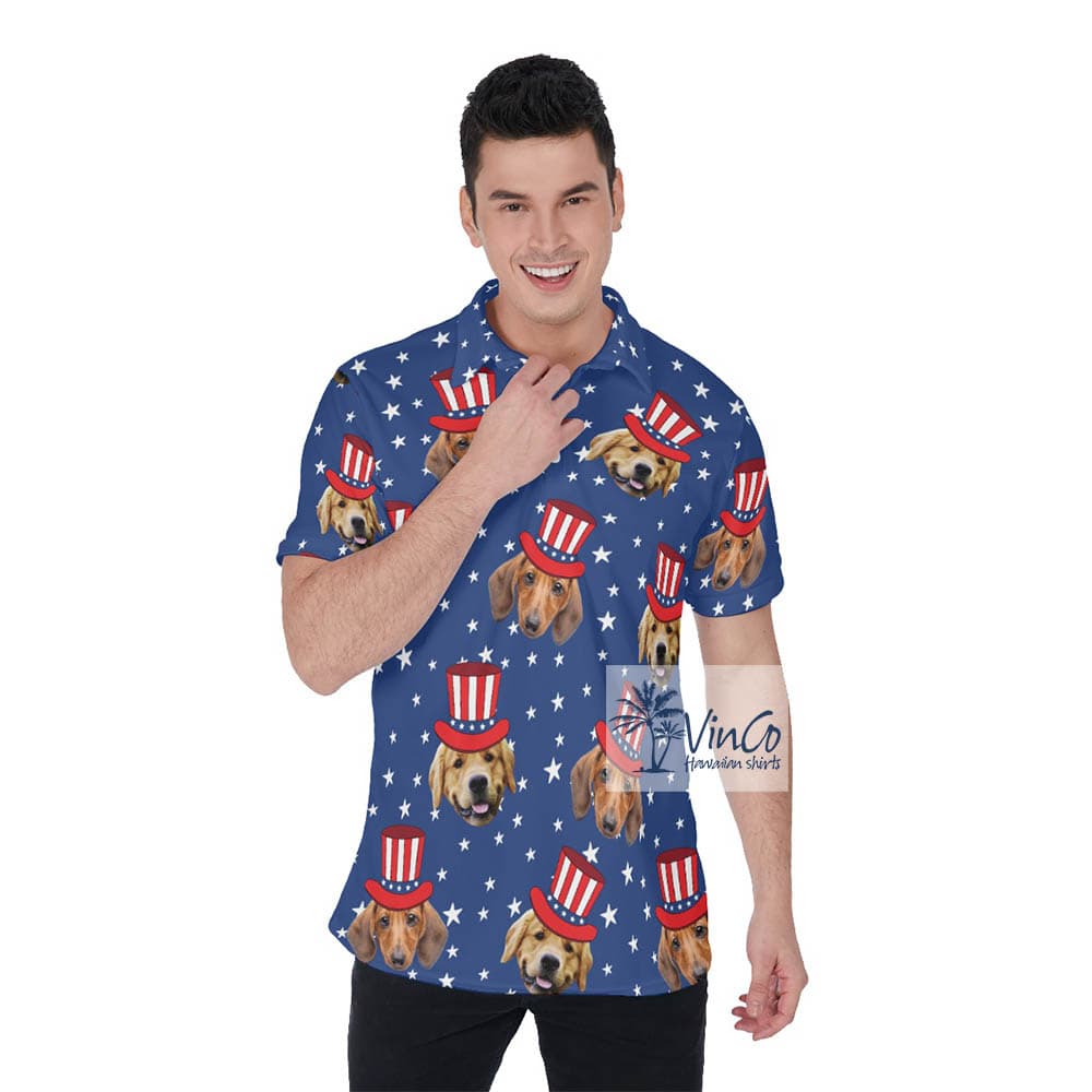 Custom Pet Faces 4th Of July Hawaiian Polo Golf Shirt (2)