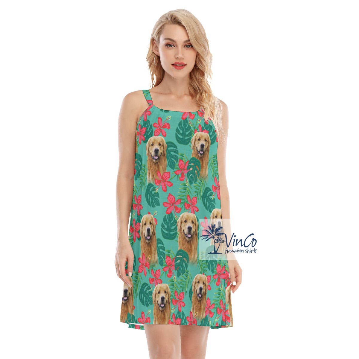 Custom Pet Faces Floral Summer Dress For Women (2)