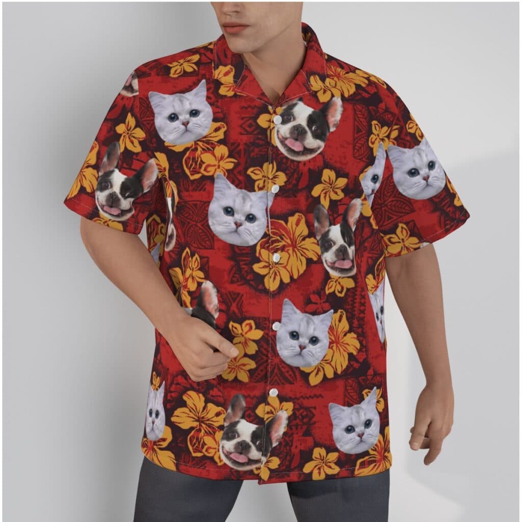 Custom Pet Red Hawaiian Shirt For Men (1)
