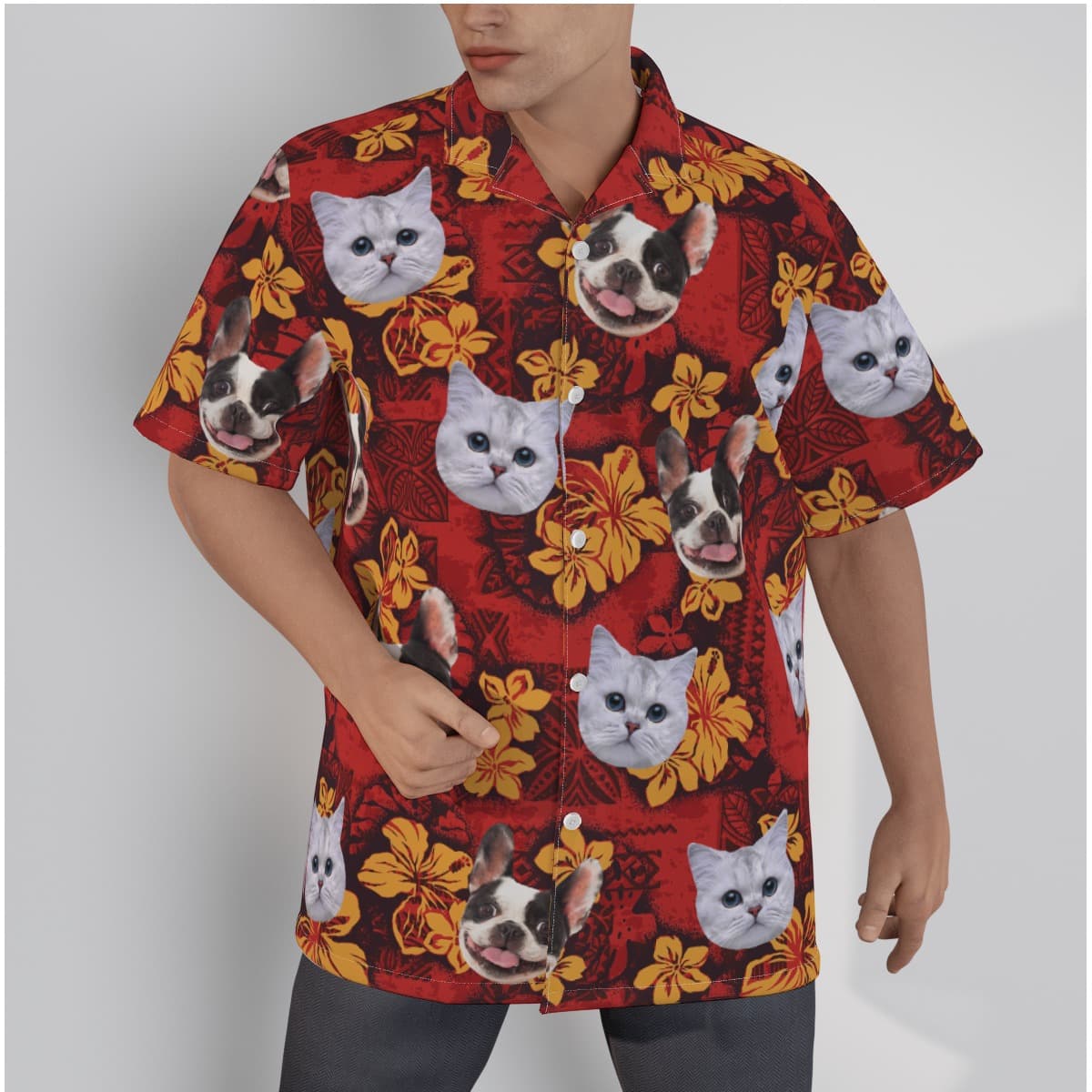 Custom Pet Red Hawaiian Shirt For Men (1)