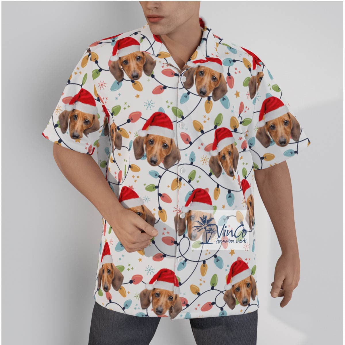 Custom Pet face Hawaiian Christmas Shirt Christmas Hat (1)