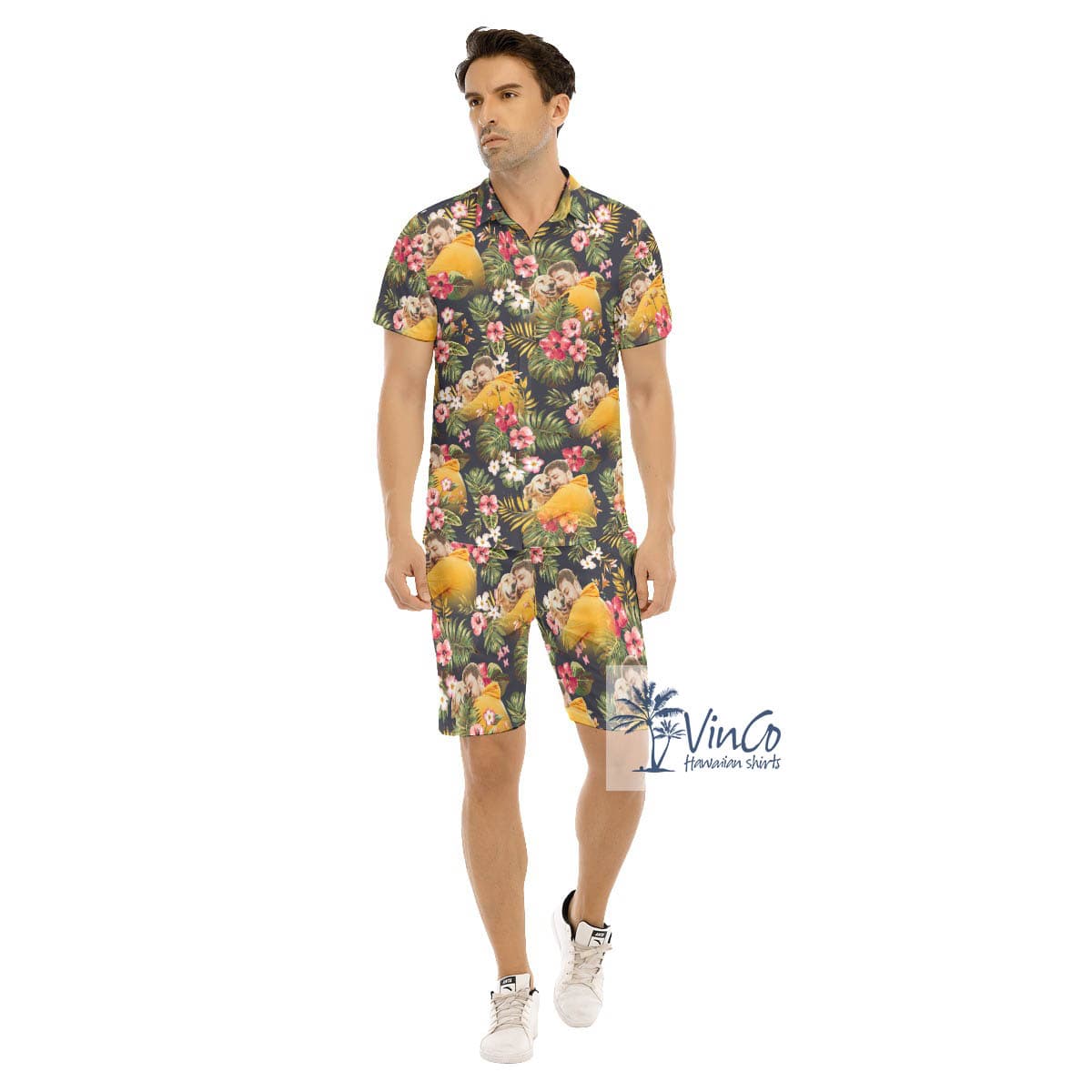 Custom Photo Floral Hawaiian Shirt And Matching Shorts For Men