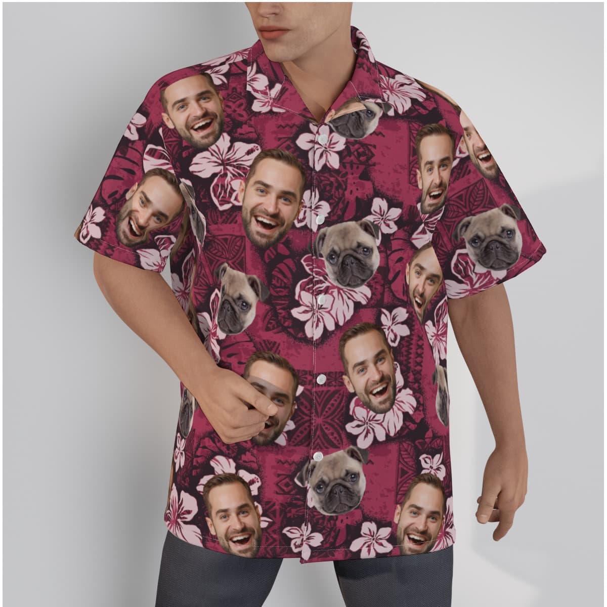 Custom Pink Hawaiian Shirt With Multiple Faces (1)
