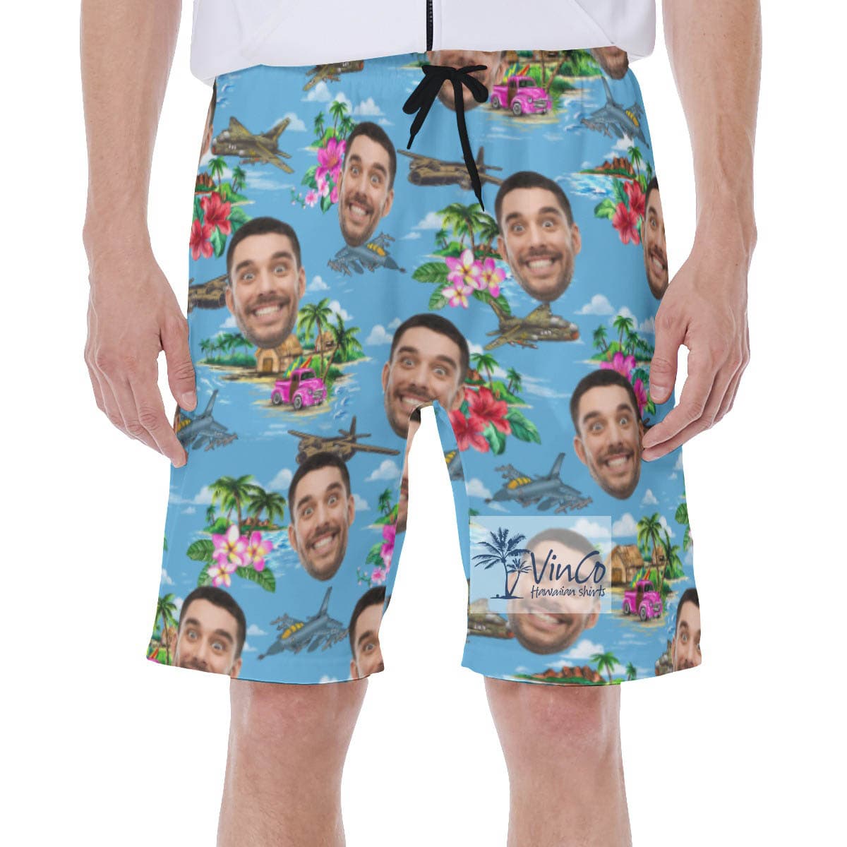 Custom Tropical Fighter Planes Hawaiian Swim Trunks With Face