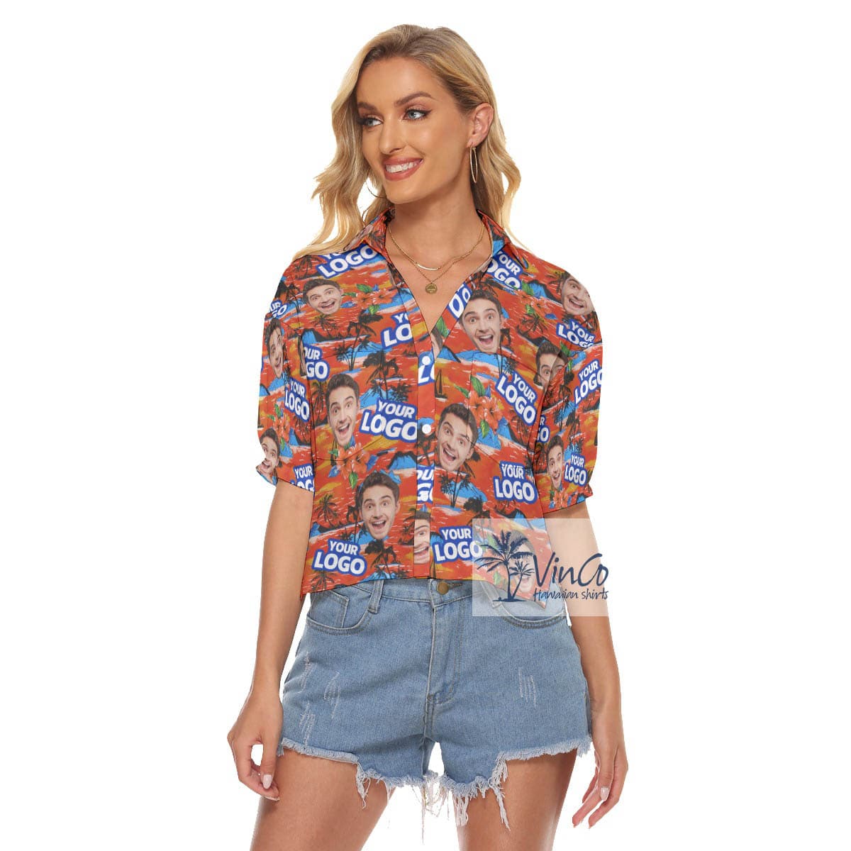 Custom Tropical Hawaiian Crop Top Shirt With Face And Logo