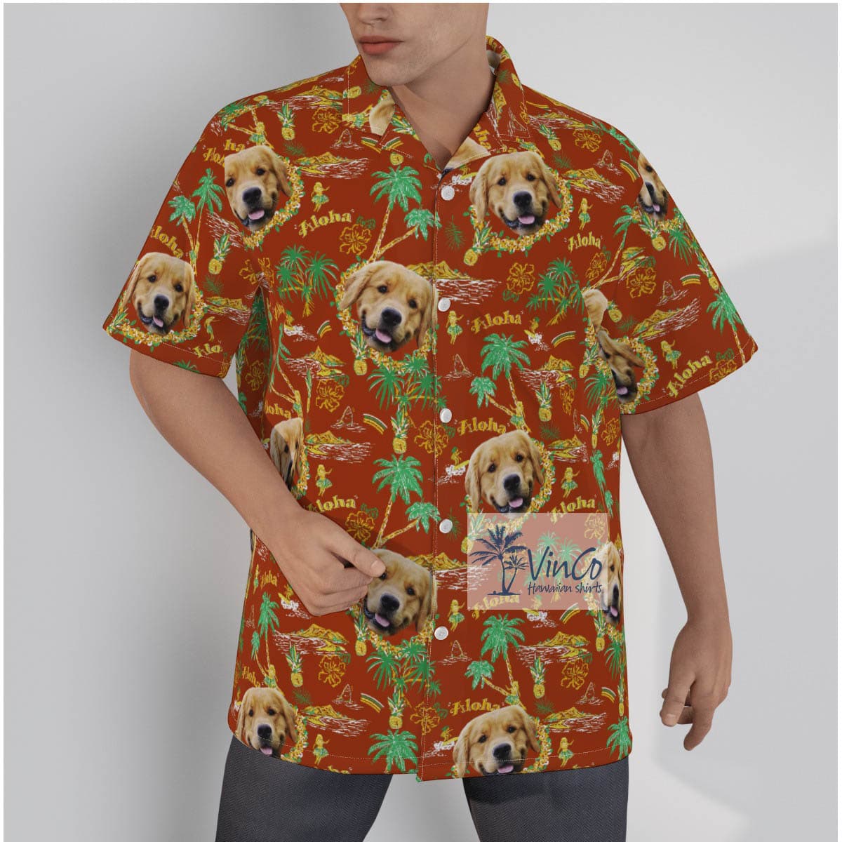 Custom Tropical Island Hula Girl Hawaiian Shirt With Dog Face