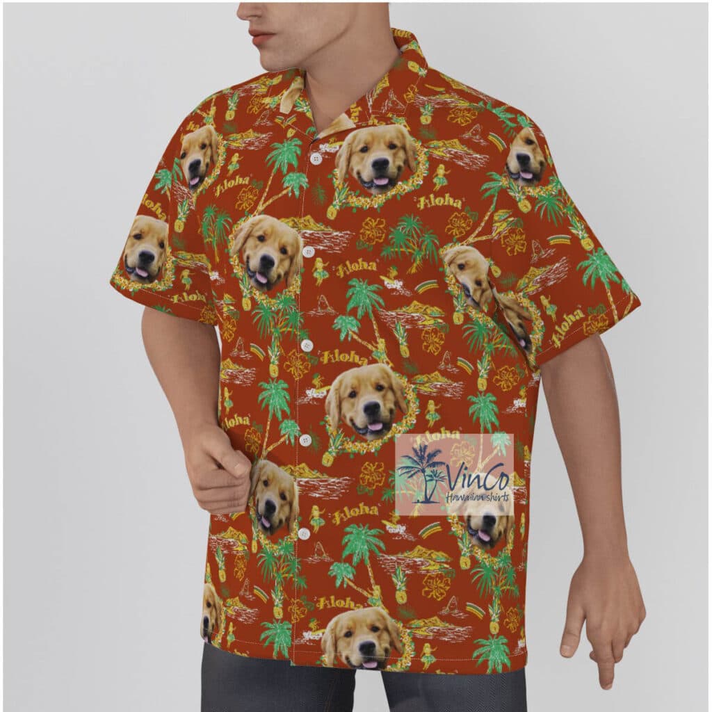 Custom Tropical Island Hula Girl Hawaiian Shirt With Dog Face