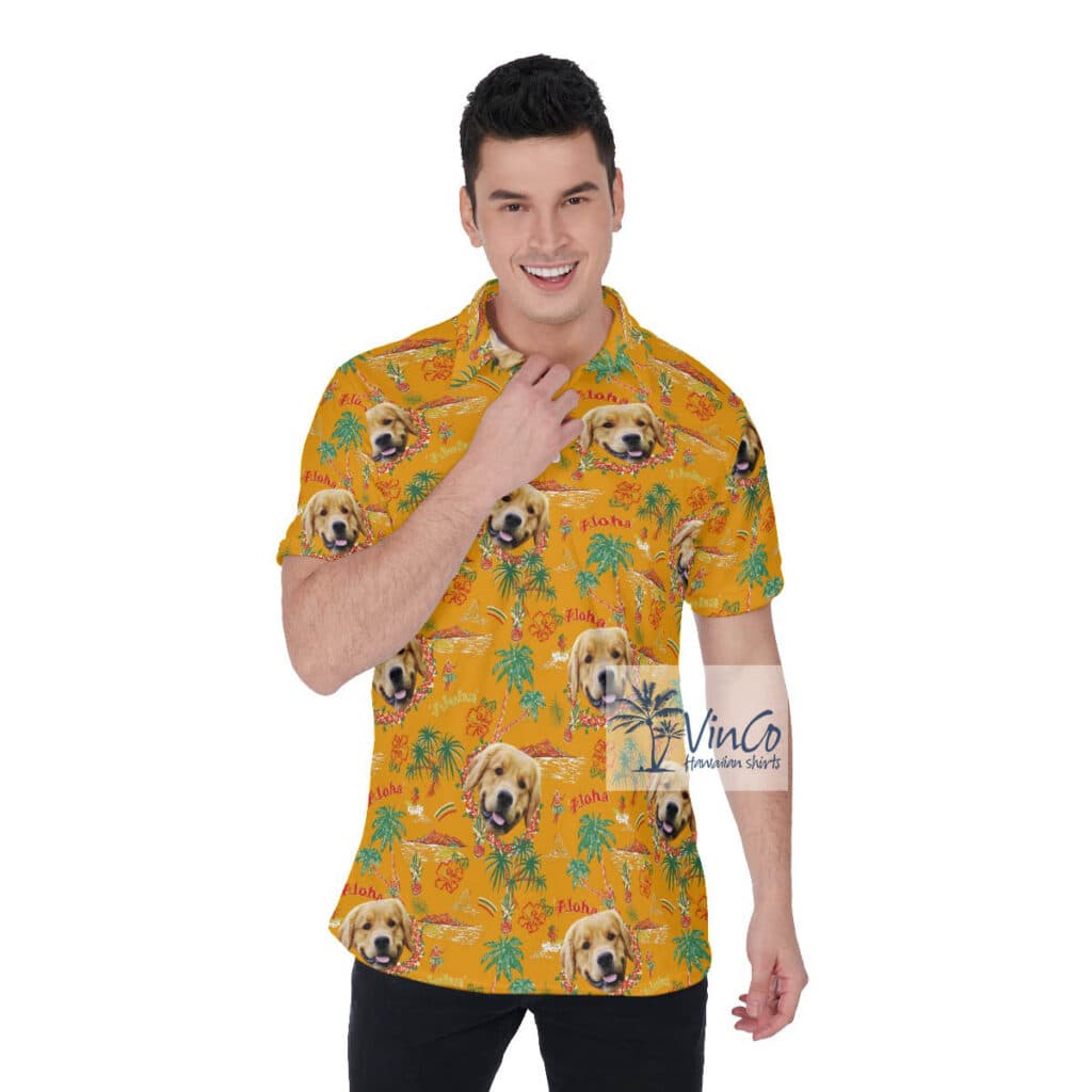Custom Vintage Tropical Hula Girl Hawaiian Polo Shirt With Dog Face