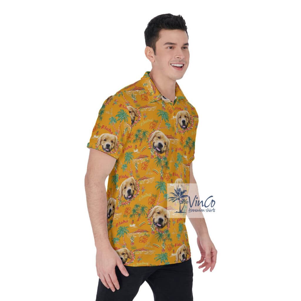 Custom Vintage Tropical Hula Girl Hawaiian Polo Shirt With Dog Face