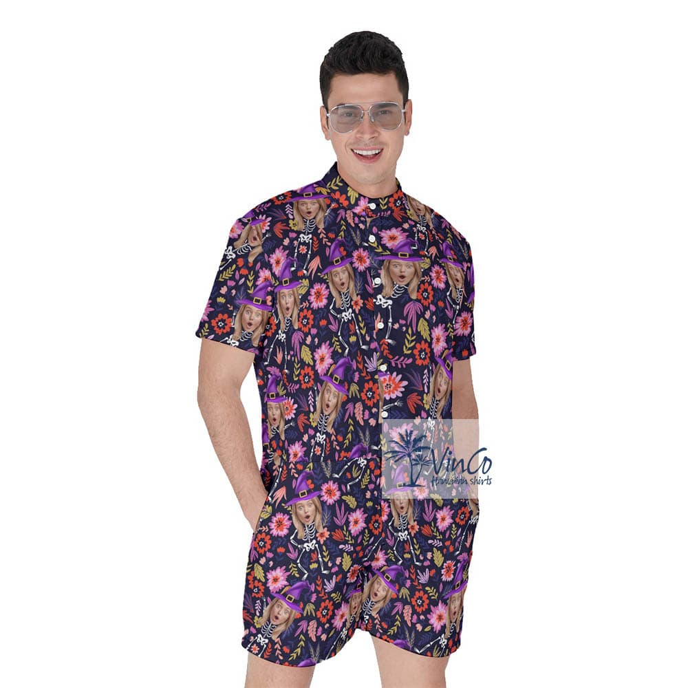 Custom Witch Face Halloween Hawaiian Romper For Men (3)