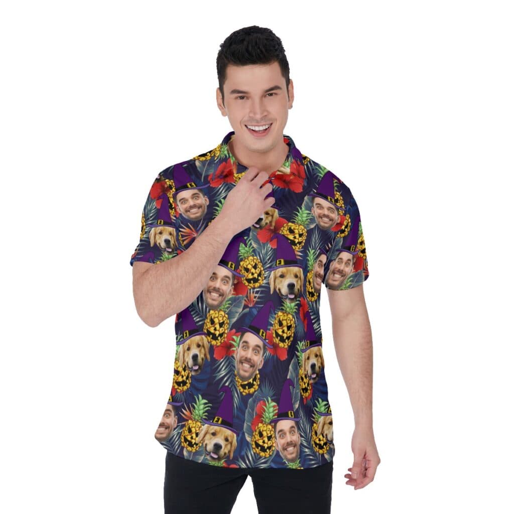 Custom Witch Face Halloween Polo Hawaiian Shirt (1)