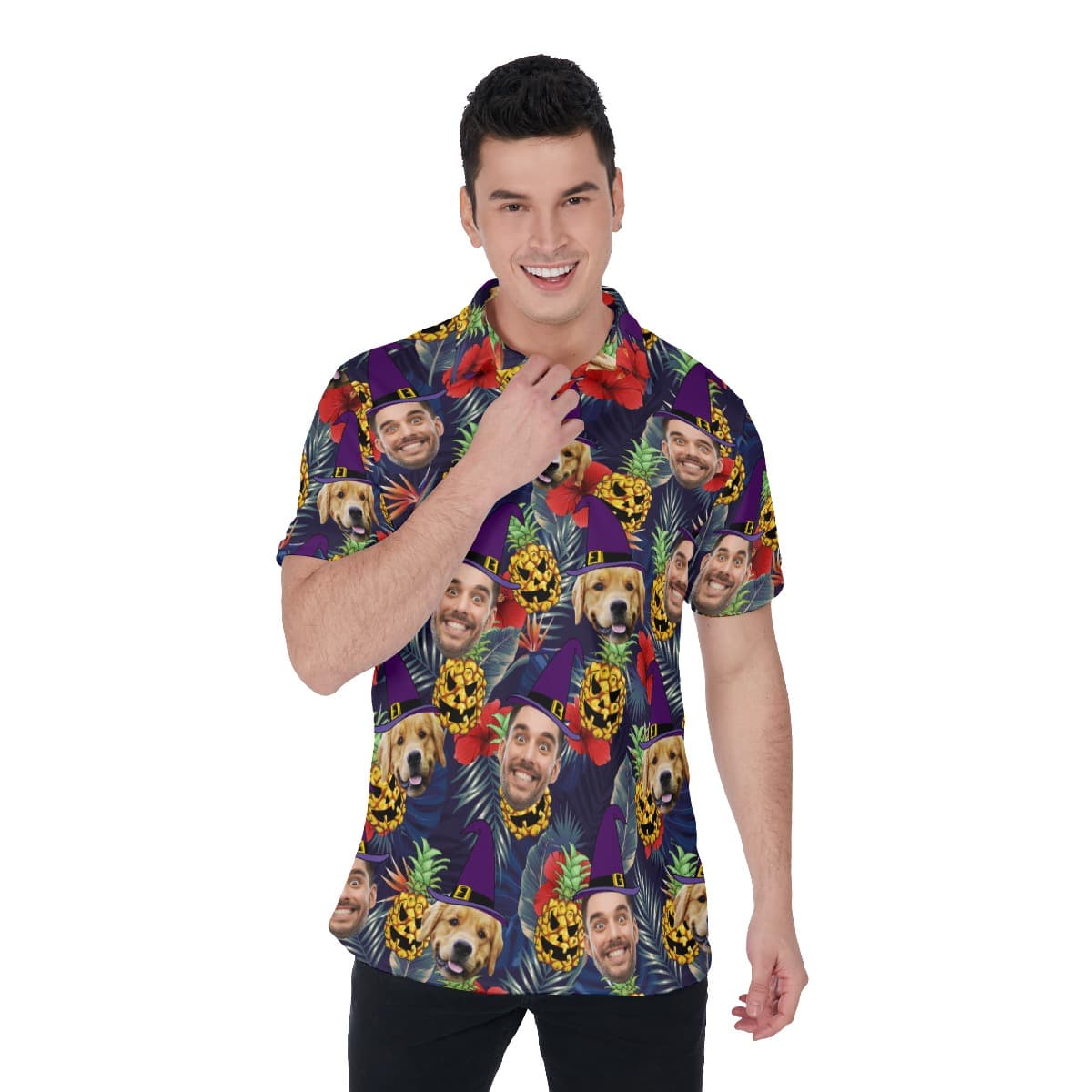 Custom Witch Face Halloween Polo Hawaiian Shirt (1)