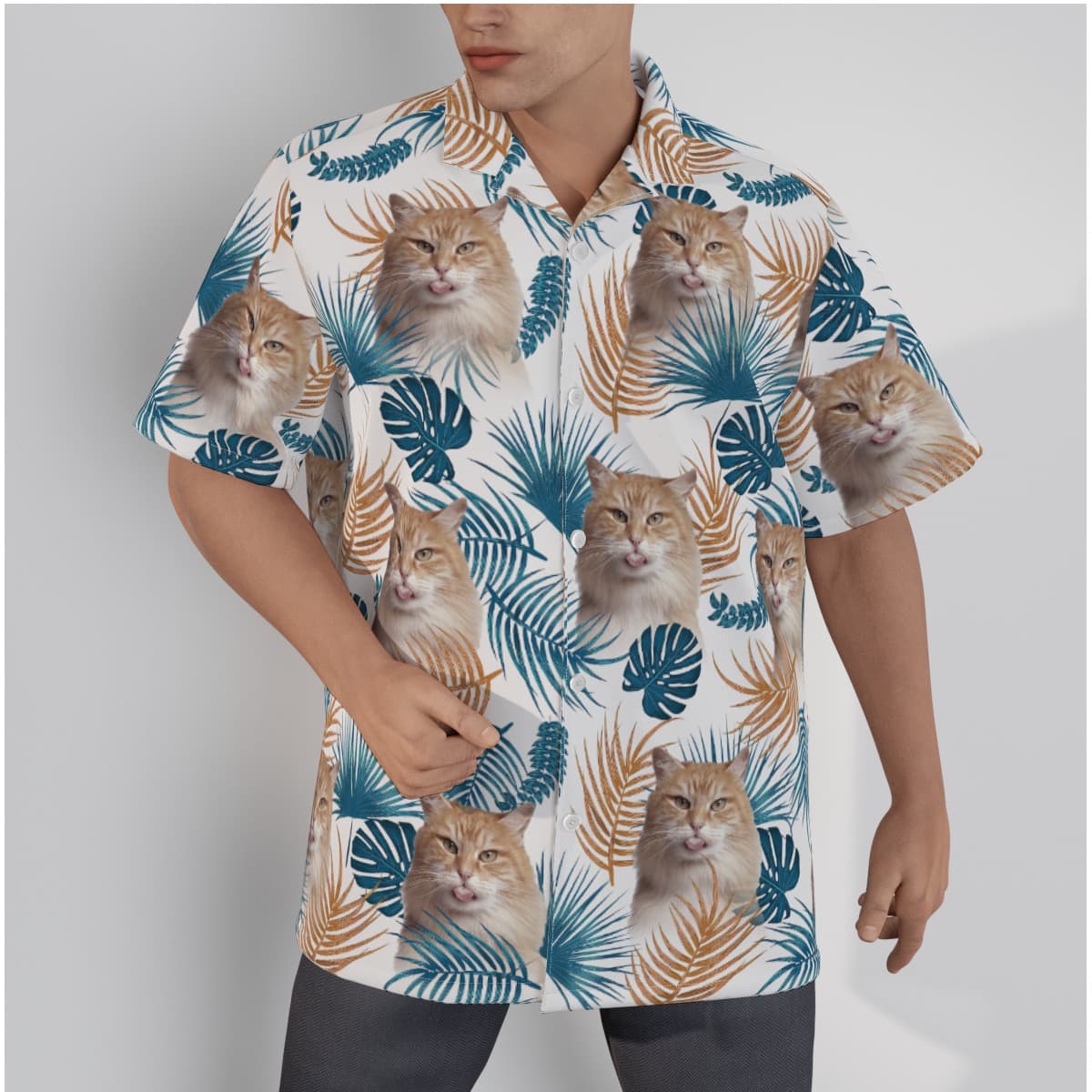 Custom Your Cat Face Hawaiian Shirt Tropical Print (1)