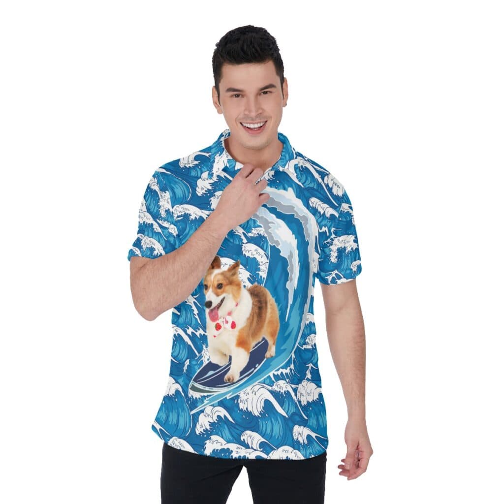 Custom Your Dog Surfing Hawaiian Polo Shirt For Men