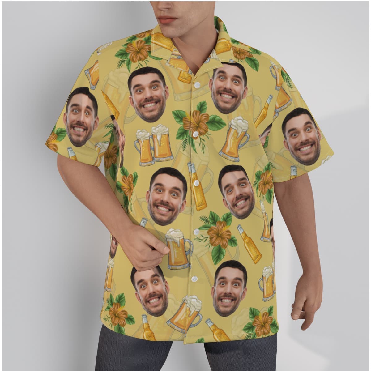 Custom Your Face Beer Flowers Hawaiian Shirt For Men (1)