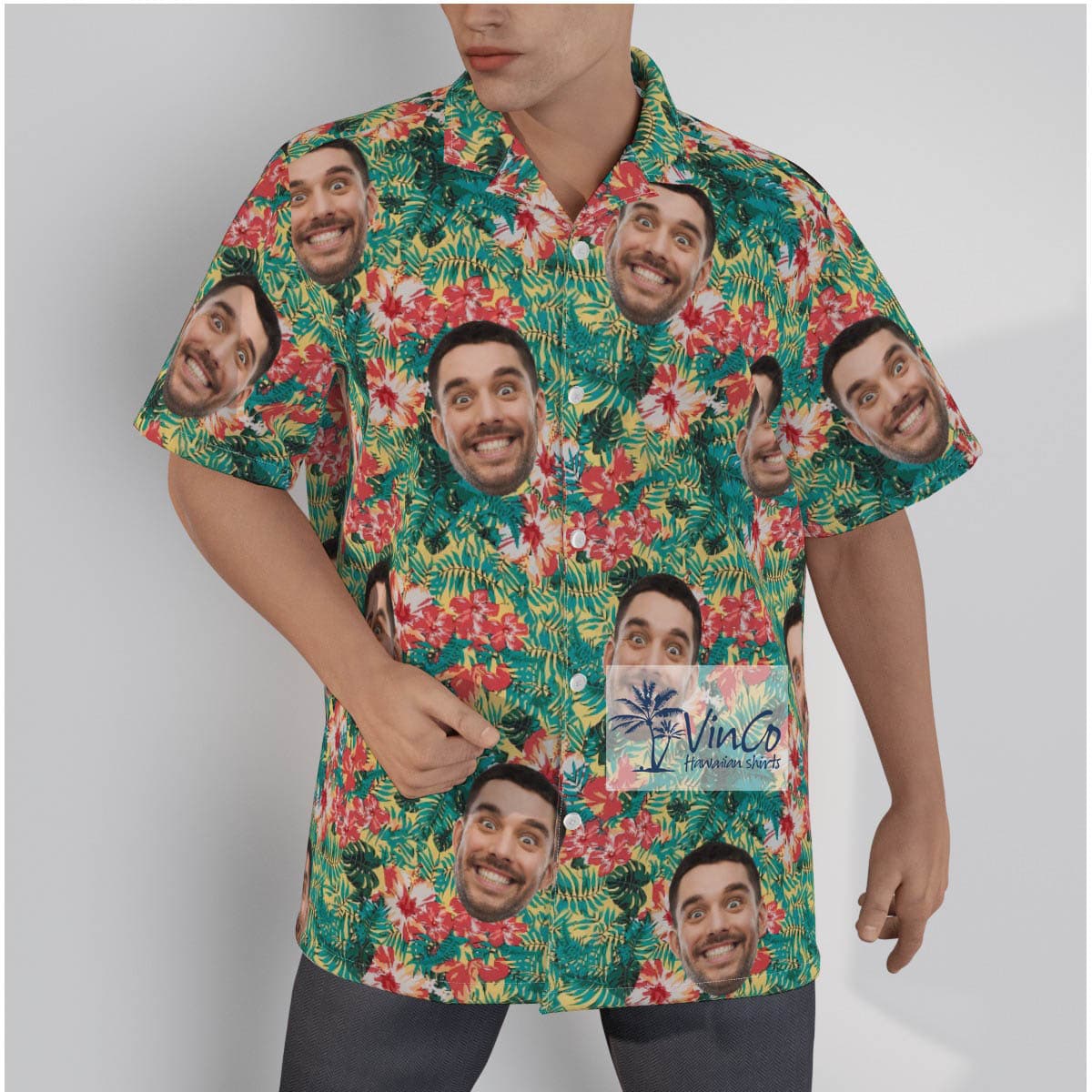 Custom Your Face Floral Hawaiian Button Up Shirt For Personalized Gifts (3)