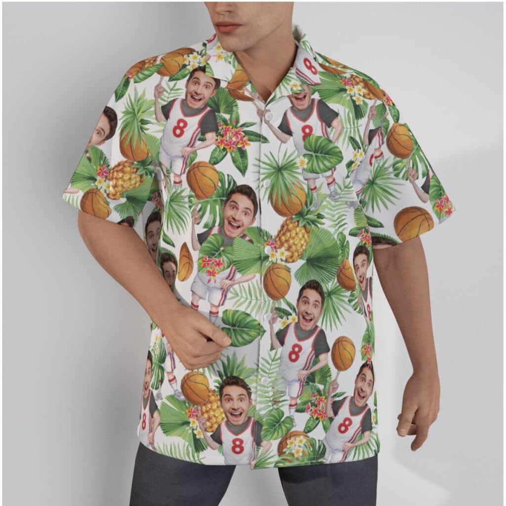 Custom Your Face Playing Basketball Men's Hawaiian Shirt