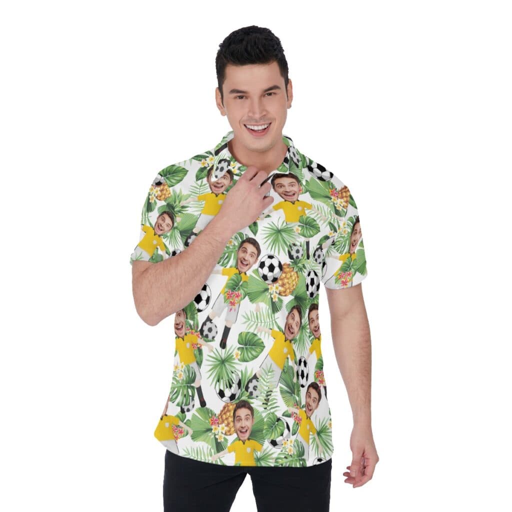 Custom Your Face Playing Soccer Hawaiian Men's Polo