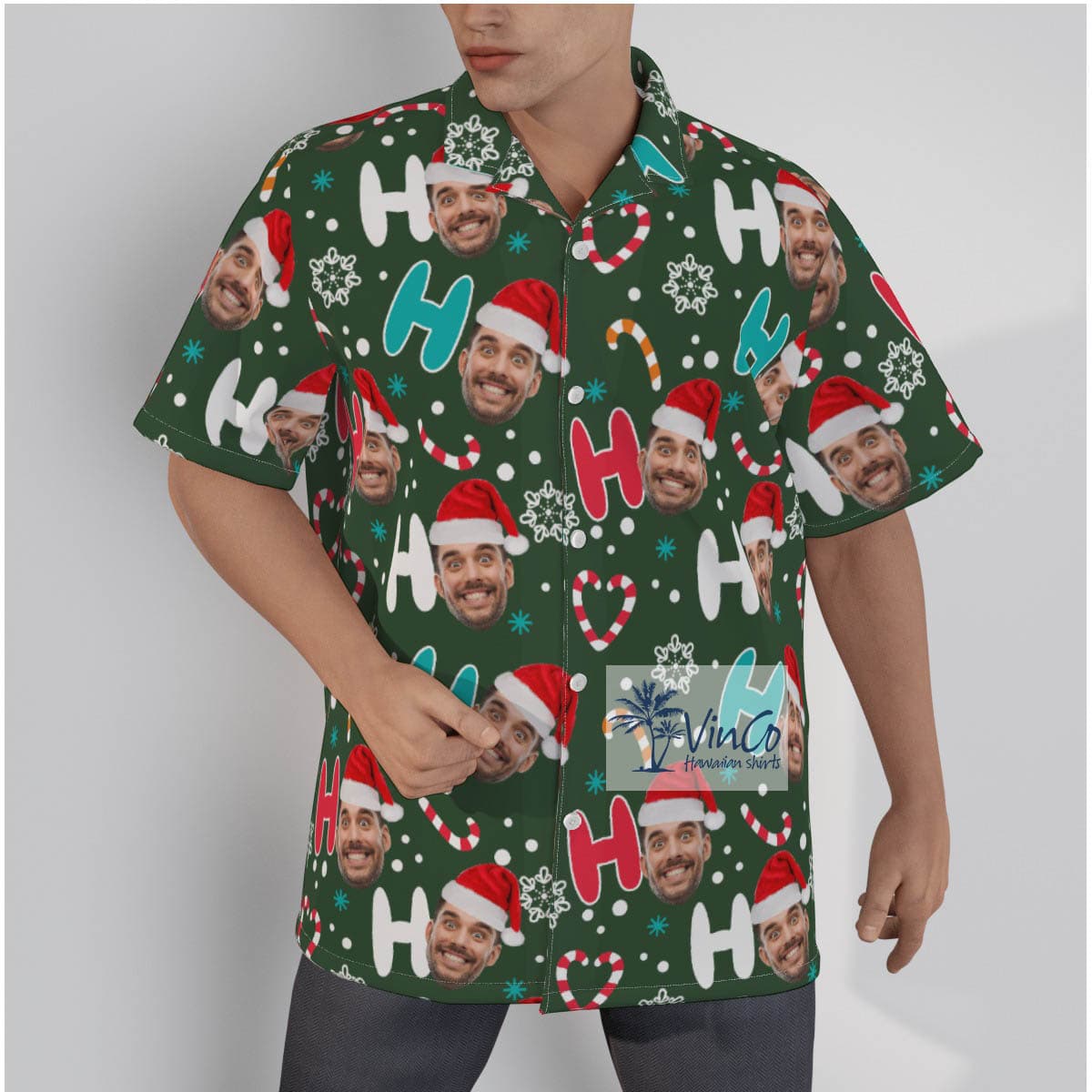 Custom Your Photo Faces Ho Ho Ho Christmas Button Up Shirt For Men (2)