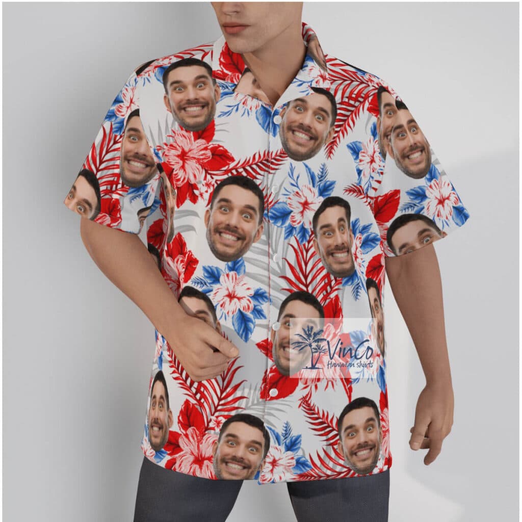 Customized Floral Hibiscus Hawaiian Shirt With Face