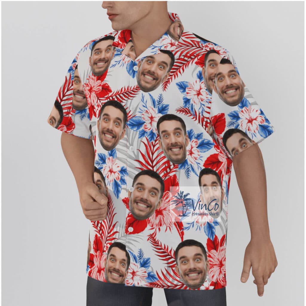 Customized Floral Hibiscus Hawaiian Shirt With Face