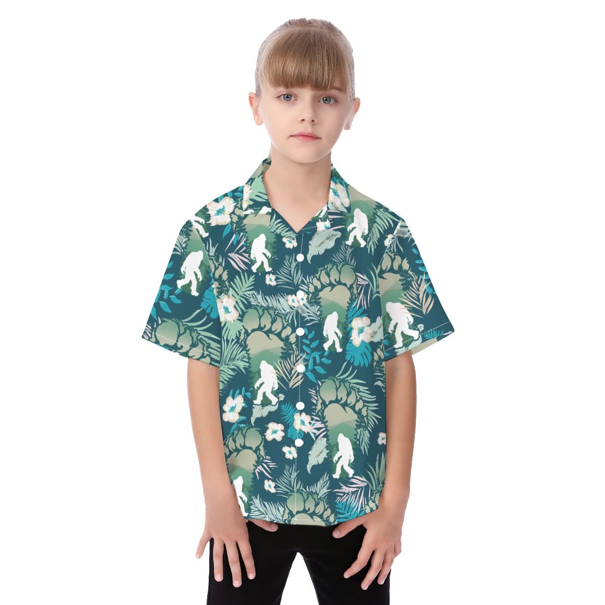 Cute Bigfoot Tropical Aloha Shirt For Kids (2)