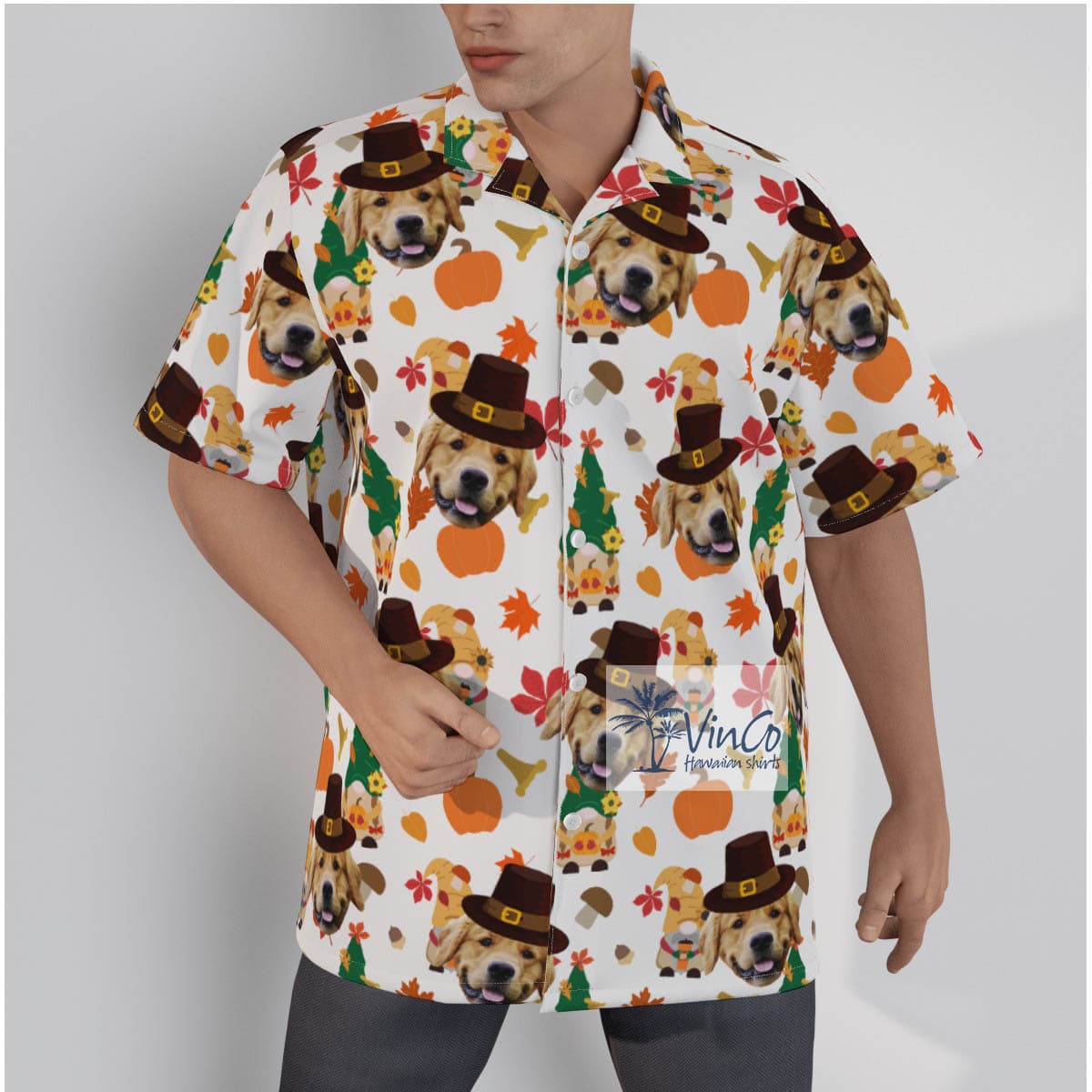 Cute Gnomes Thanksgiving Custom Dog Face Hawaiian Shirt