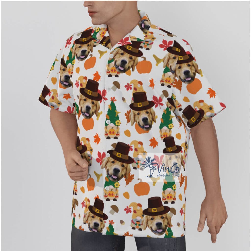 Cute Gnomes Thanksgiving Custom Dog Face Hawaiian Shirt