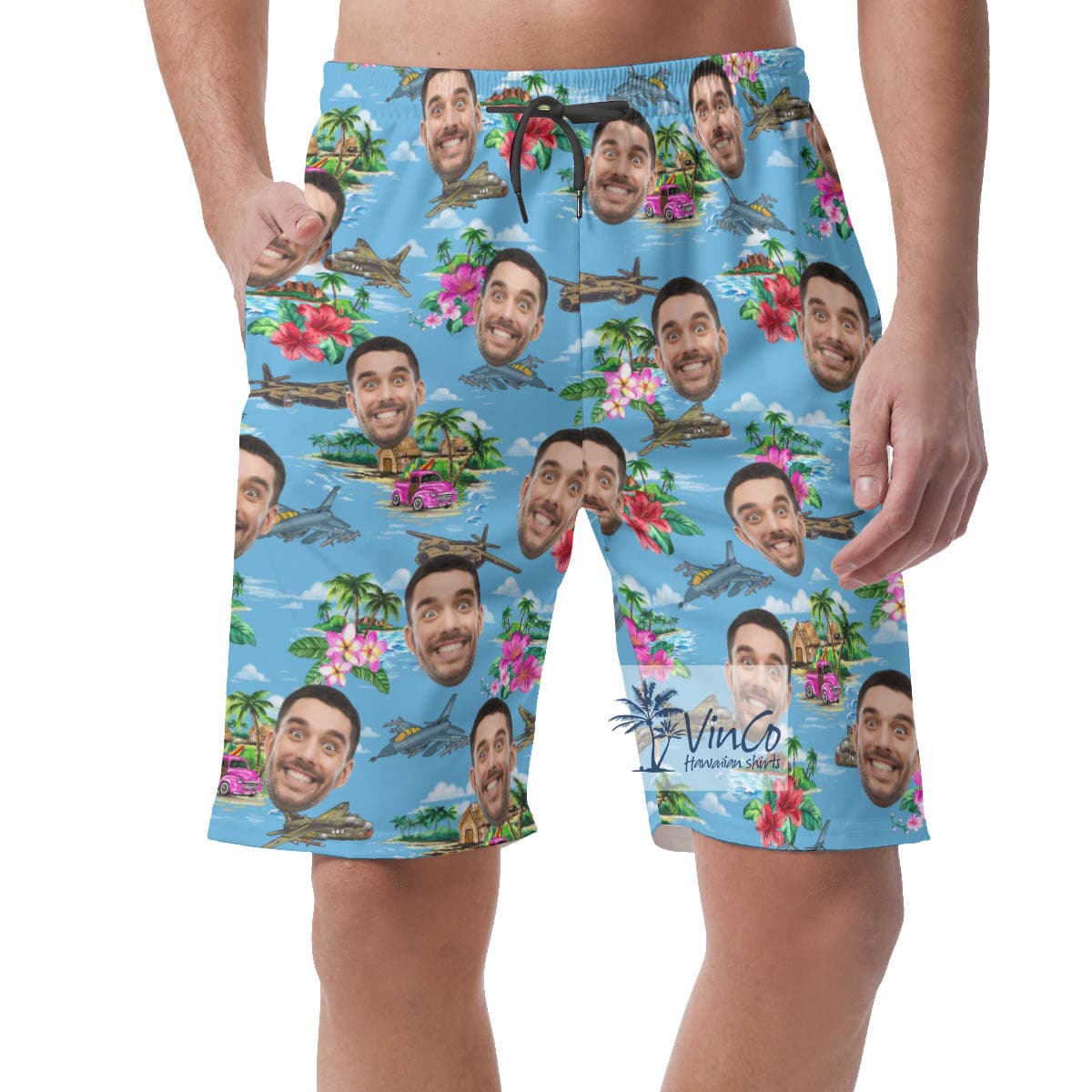 Fighter Planes Tropical Hawaiian Beach Shorts With Custom Face