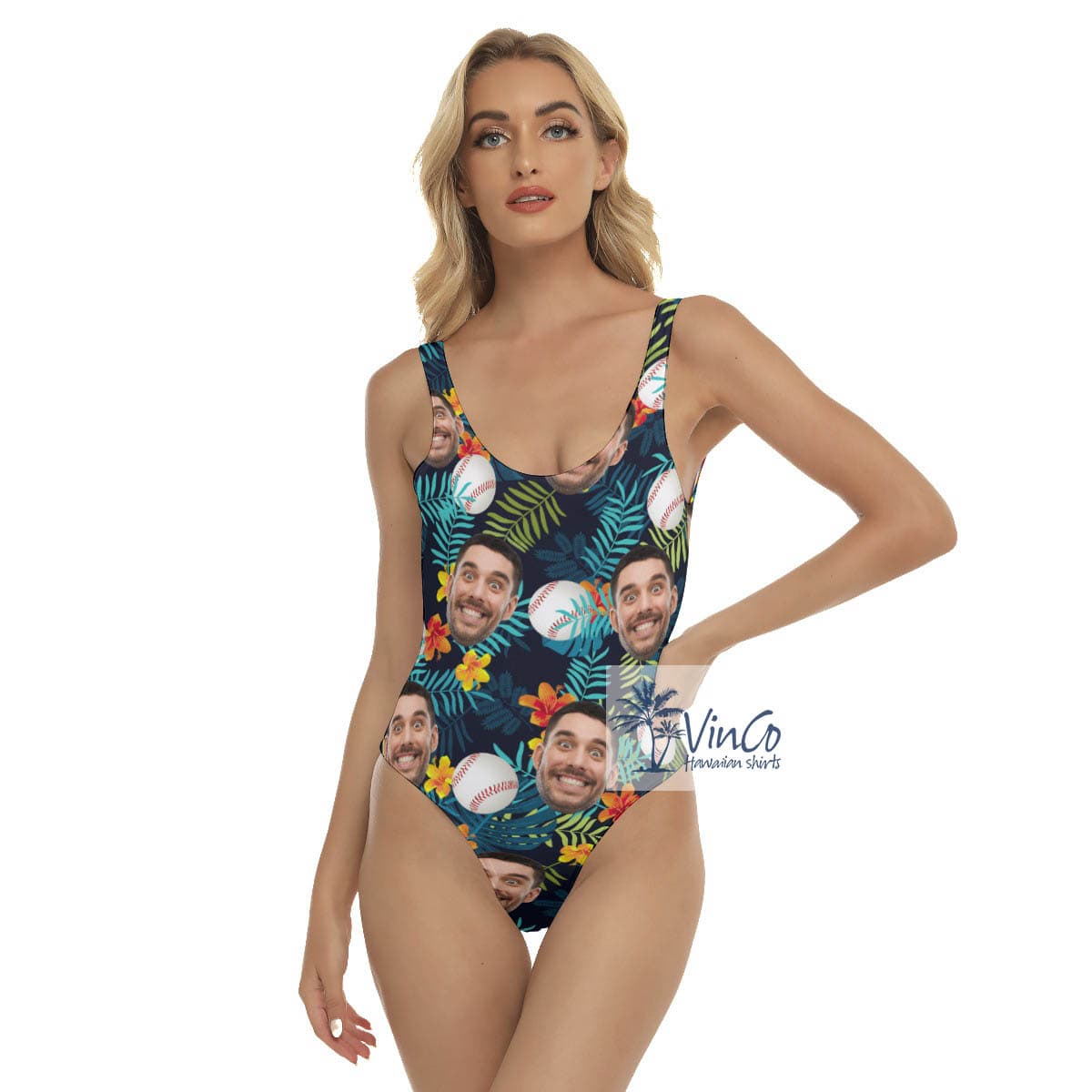 Floral Baseball Custom Face Hawaiian Summer Swimsuit