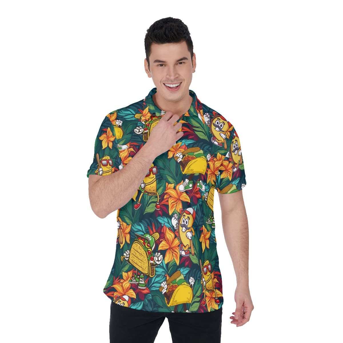 Floral Baseball Taco Hawaiian Polo Shirt For Men
