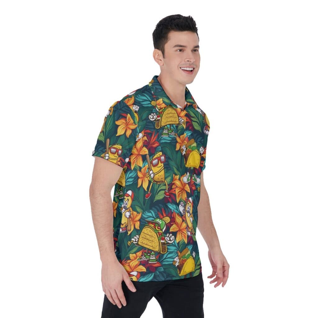 Floral Baseball Taco Hawaiian Polo Shirt For Men