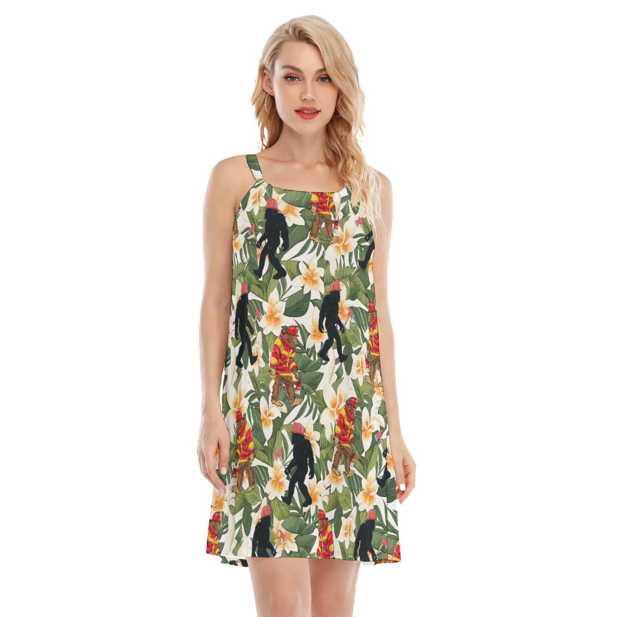 Floral Bigfoot Firefighter Aloha Cami Dress For Women (4)