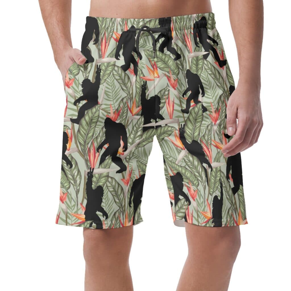 Floral Bigfoot Green Hawaiian Beach Shorts For Men