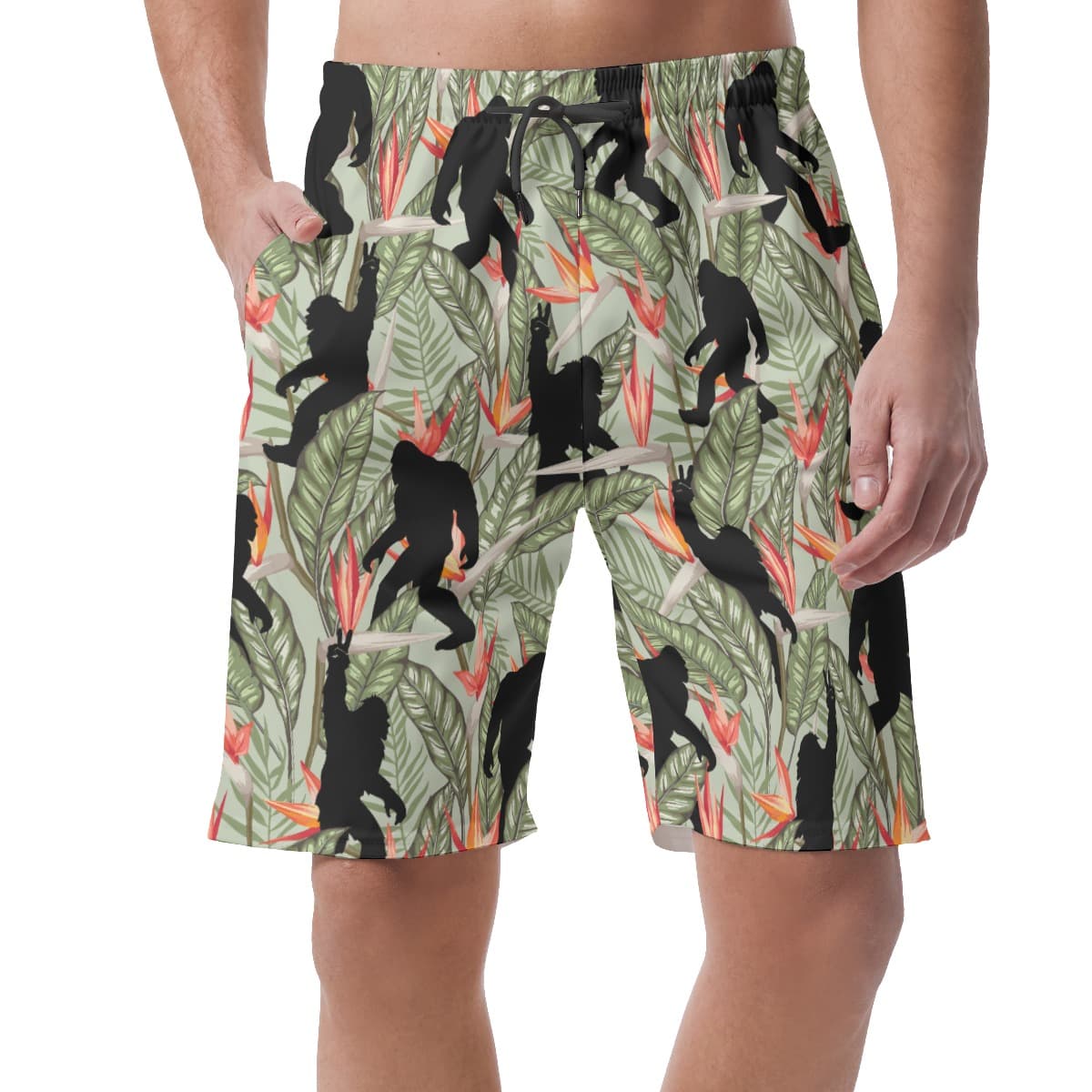 Floral Bigfoot Green Hawaiian Beach Shorts For Men